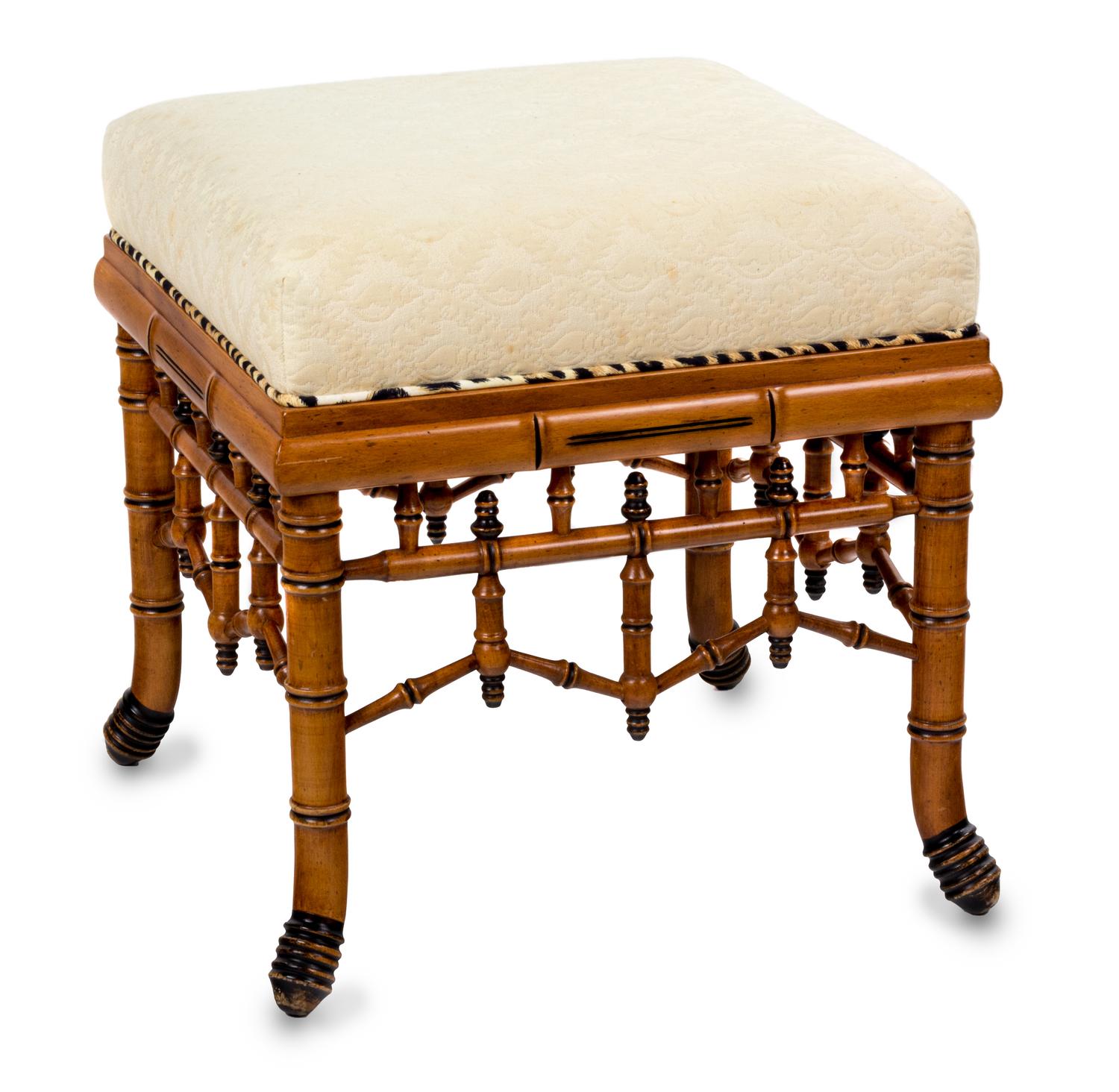 A Victorian Ebonized Faux Bamboo Stool Height 20 inches. — LATE 19TH/EARLY 20TH CENTURY