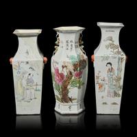 Three Chinese Qianjiang Porcelain Vases, 20th Century 民國 淺绛彩賞瓶三件
