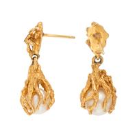 CULTURED PEARL AND YELLOW GOLD EARRINGS