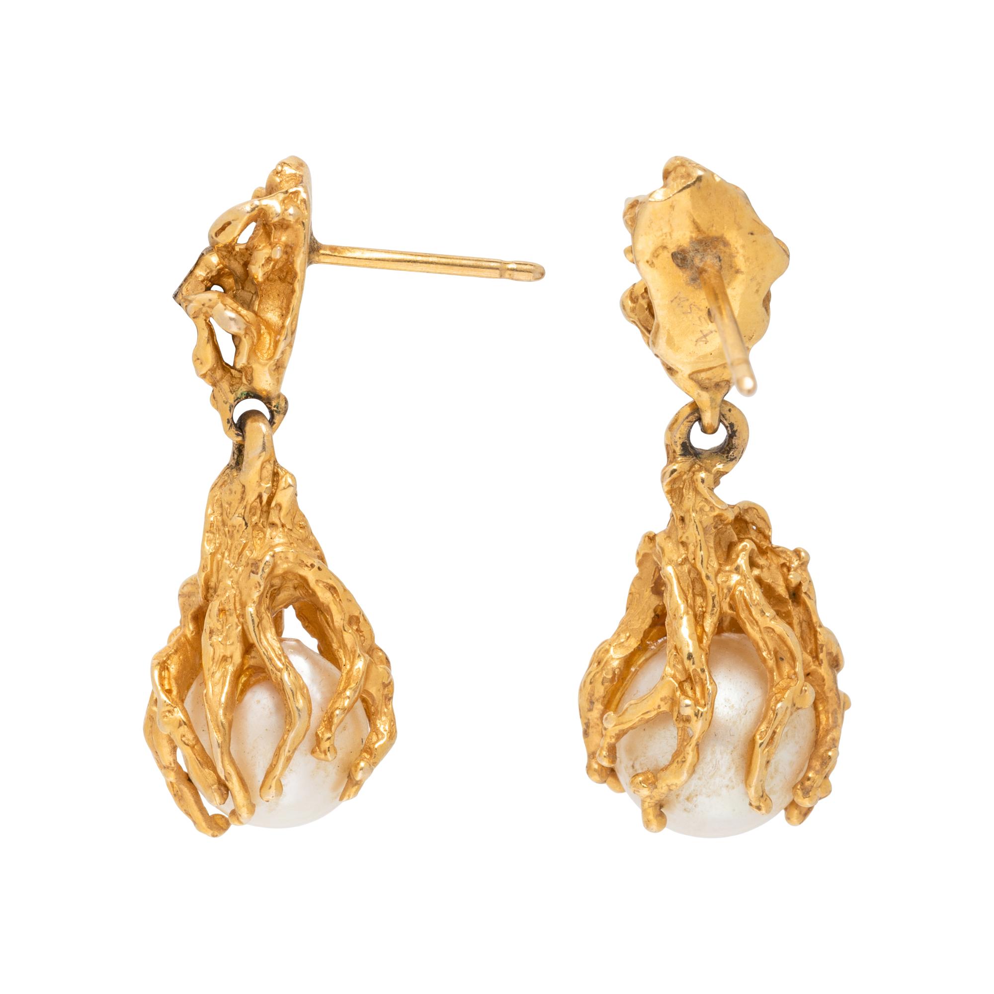 CULTURED PEARL AND YELLOW GOLD EARRINGS