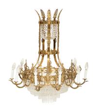 An Empire Style Gilt Metal and Cut Glass Ten-Light Chandelier