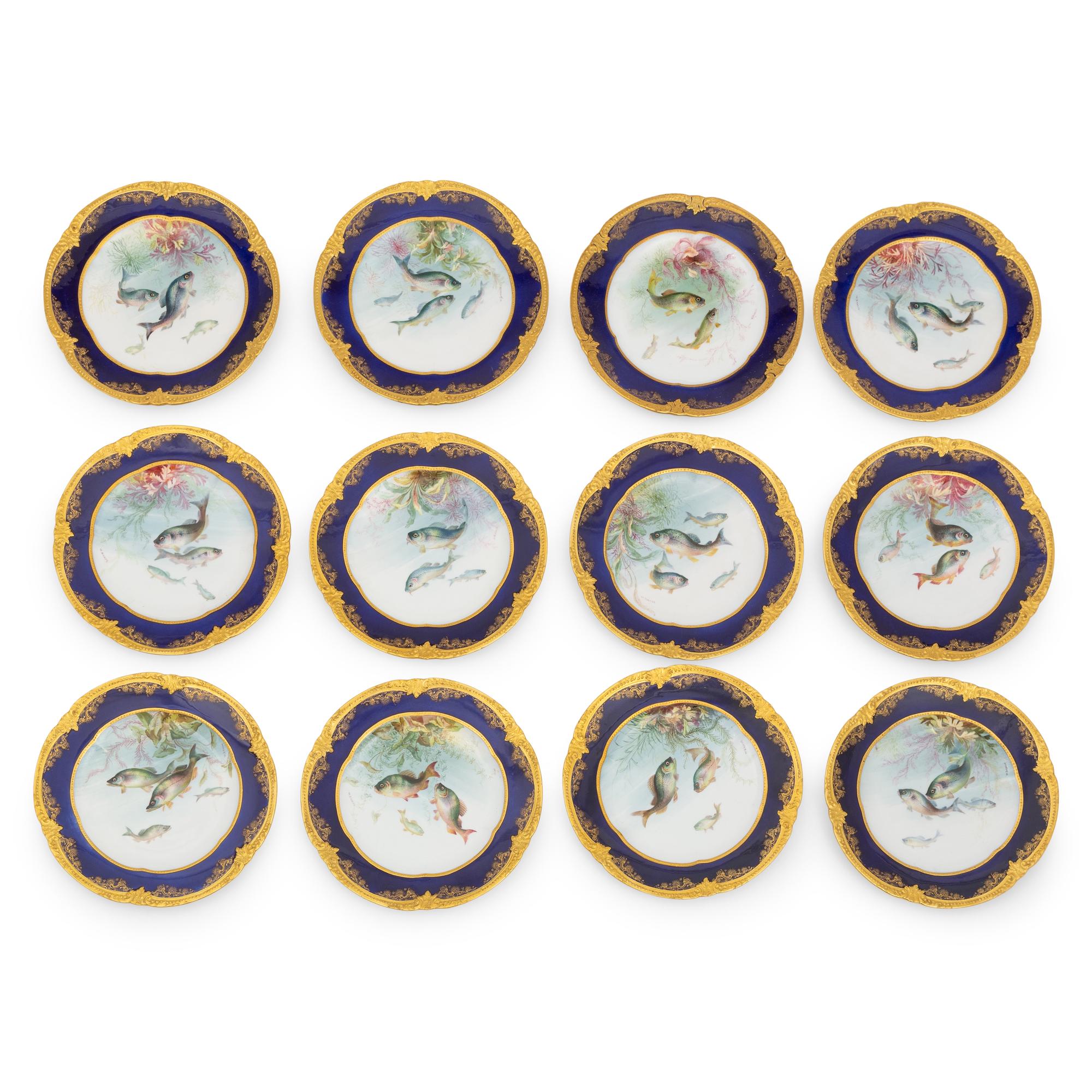A Set of Twelve English Porcelain Fish Plates