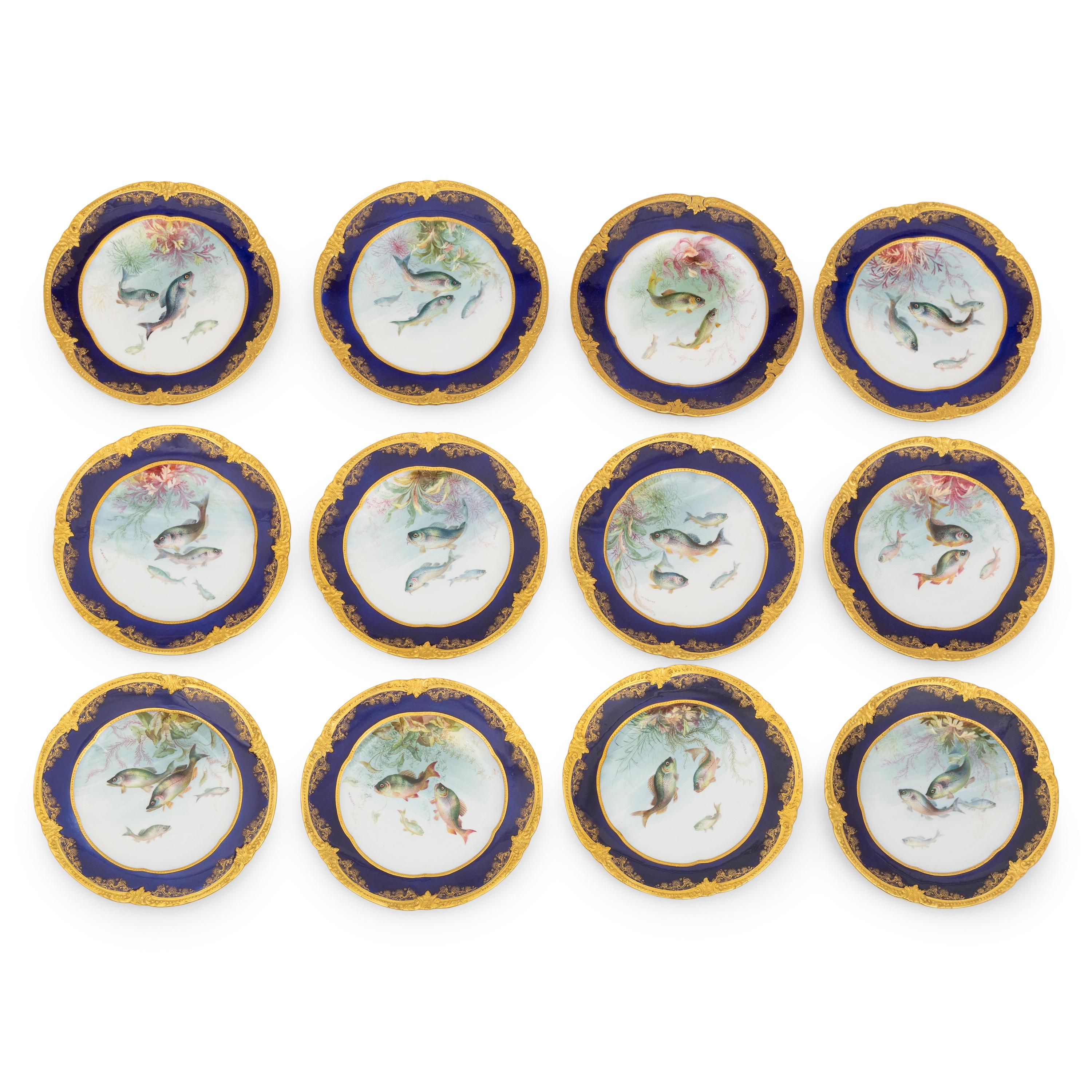 A Set of Twelve English Porcelain Fish Plates
