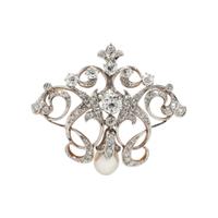 ANTIQUE, DIAMOND AND CULTURED PEARL BROOCH PENDANT