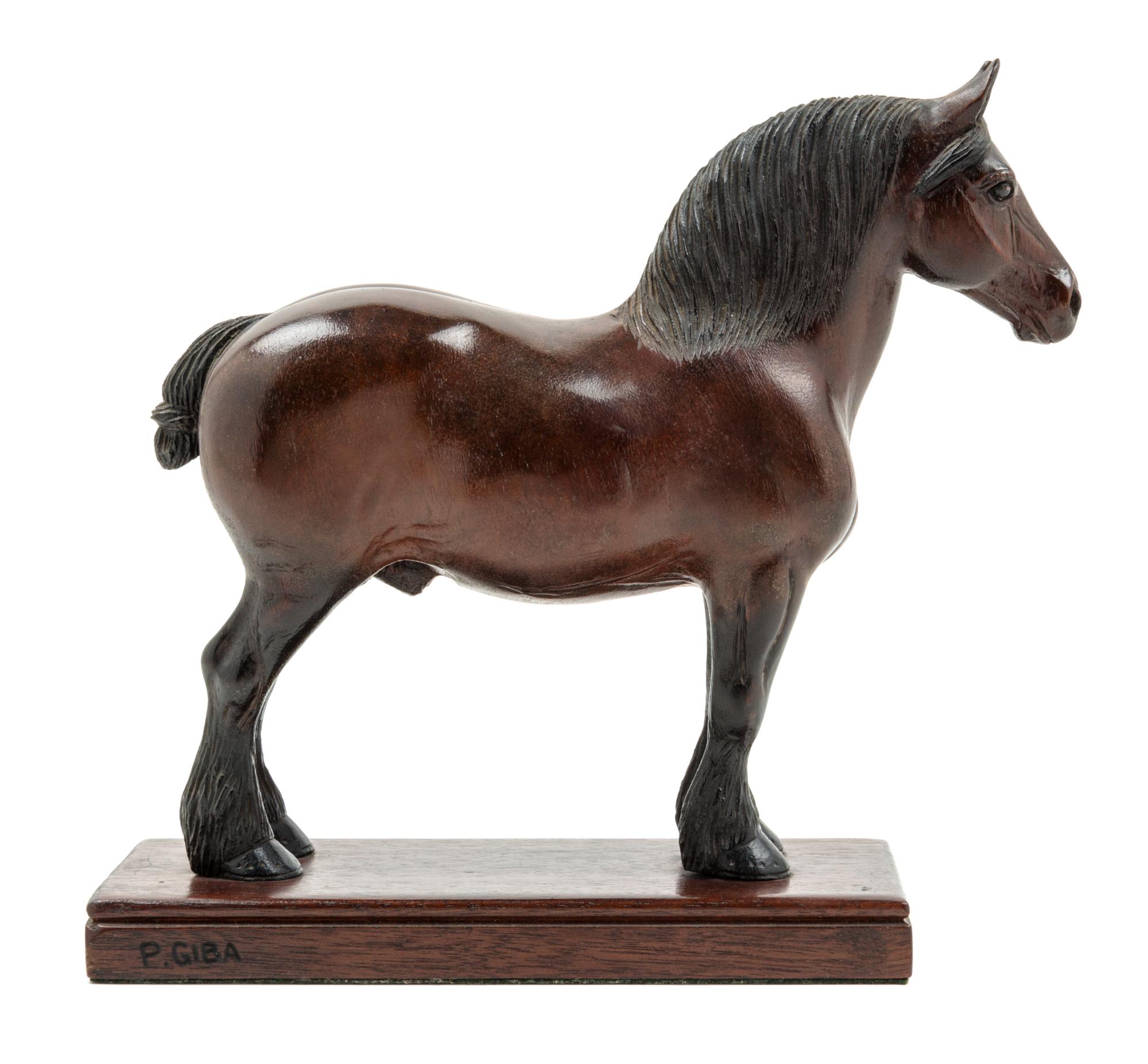 A Carved and Painted Wood Figure of a Clydesdale Horse Height 10 3/8 inches. — PETER GIBA, 20TH CENTURY