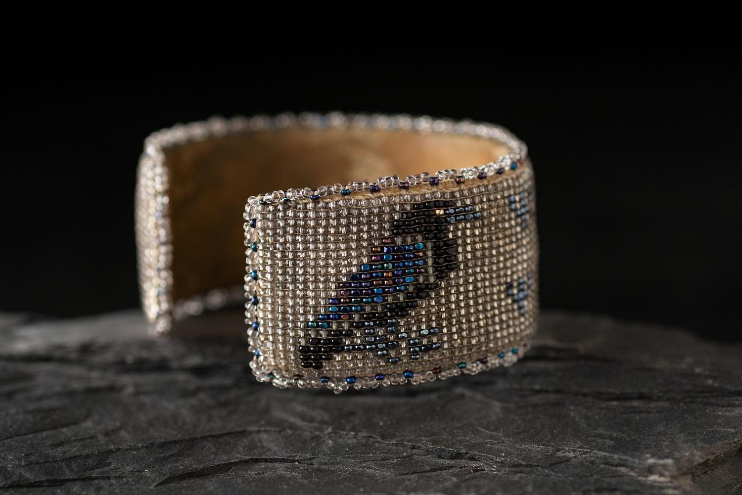 Beaded Raven Cuff Bracelet