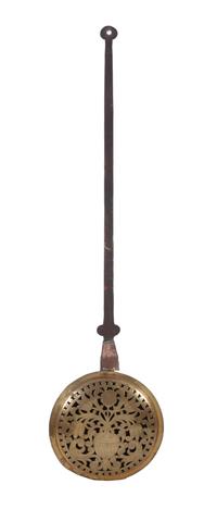 An English Wrought-Iron and Pierced and Engraved Brass Warming Pan