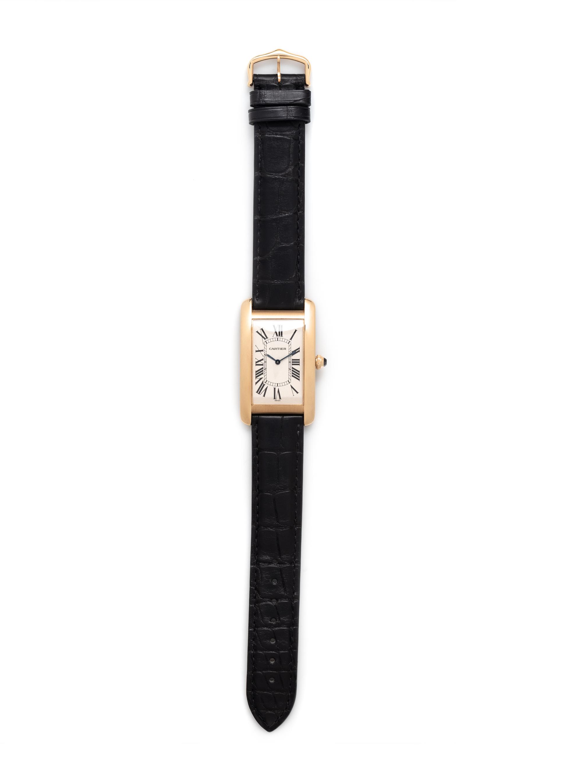 CARTIER, REF. 1735/1 18K YELLOW GOLD 'TANK AMERICAINE' WATCH