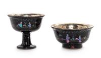 Two Mother-of-Pearl Decorated Black Lacquered Silver Wares — QING DYNASTY (1644-1912)