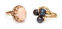 A Collection of Gold, Coral and Cultured Pearl Rings, 3.70 dwts.
