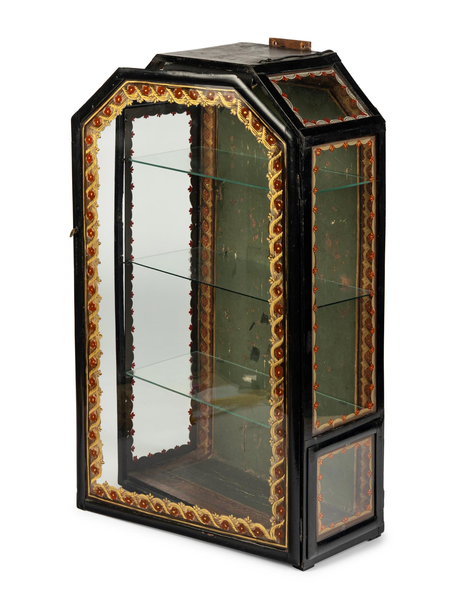 A Reverse Painted Glass Hanging Vitrine