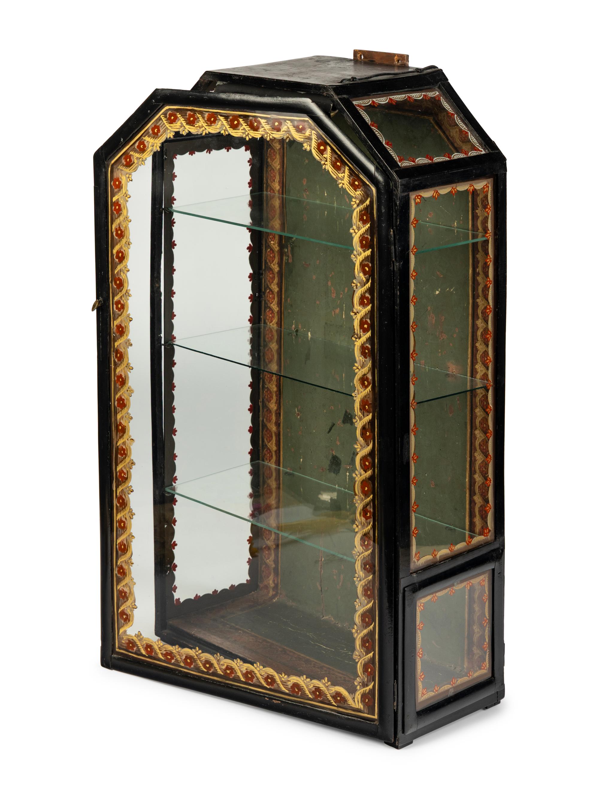 A Reverse Painted Glass Hanging Vitrine