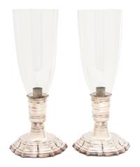A Pair of English Silver Plate and Glass Hurricane Shades Height 15 inches. — 19TH CENTURY