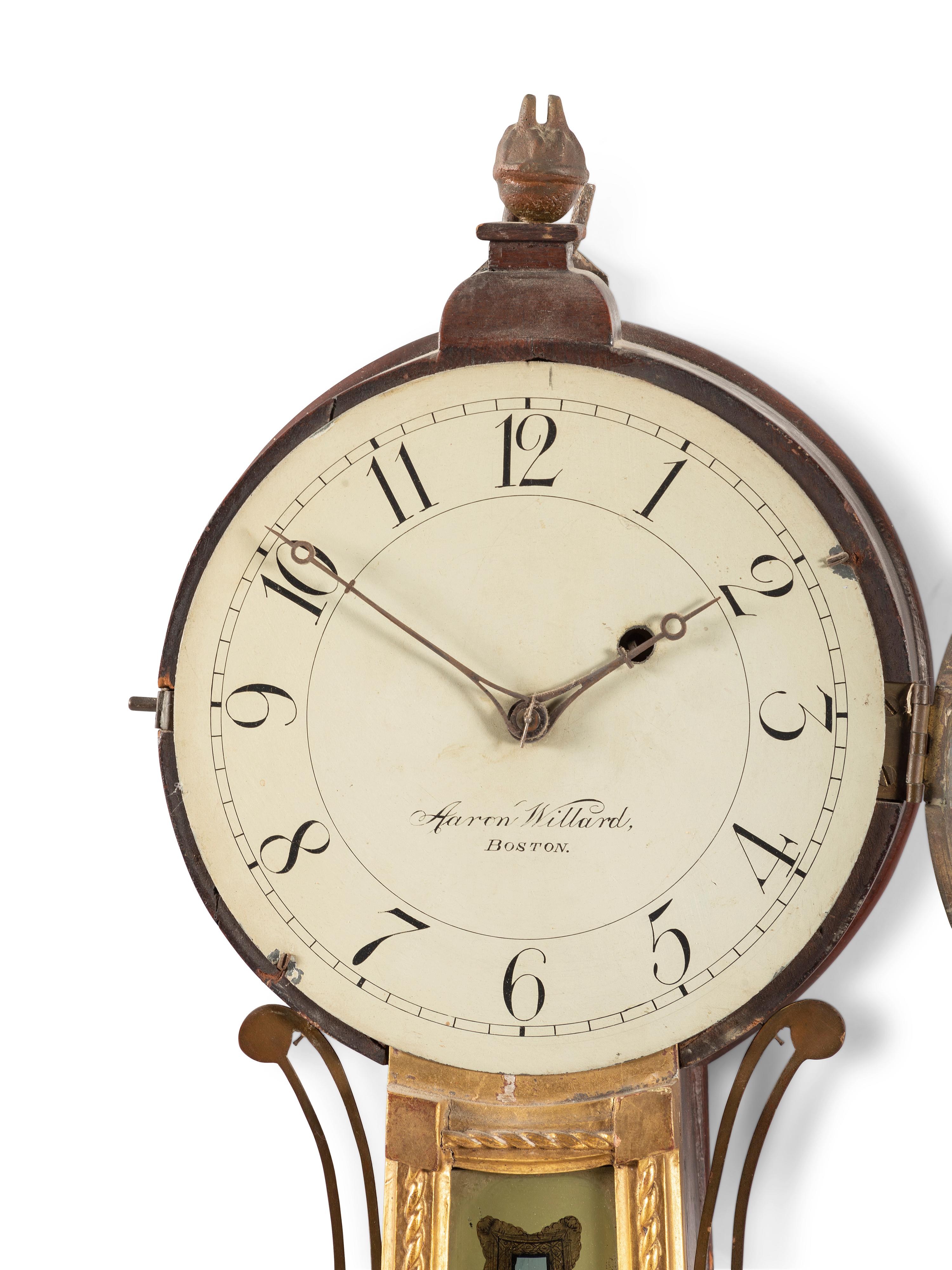 A Federal 'Battle of Lake Erie' Parcel Gilt Mahogany Banjo Clock