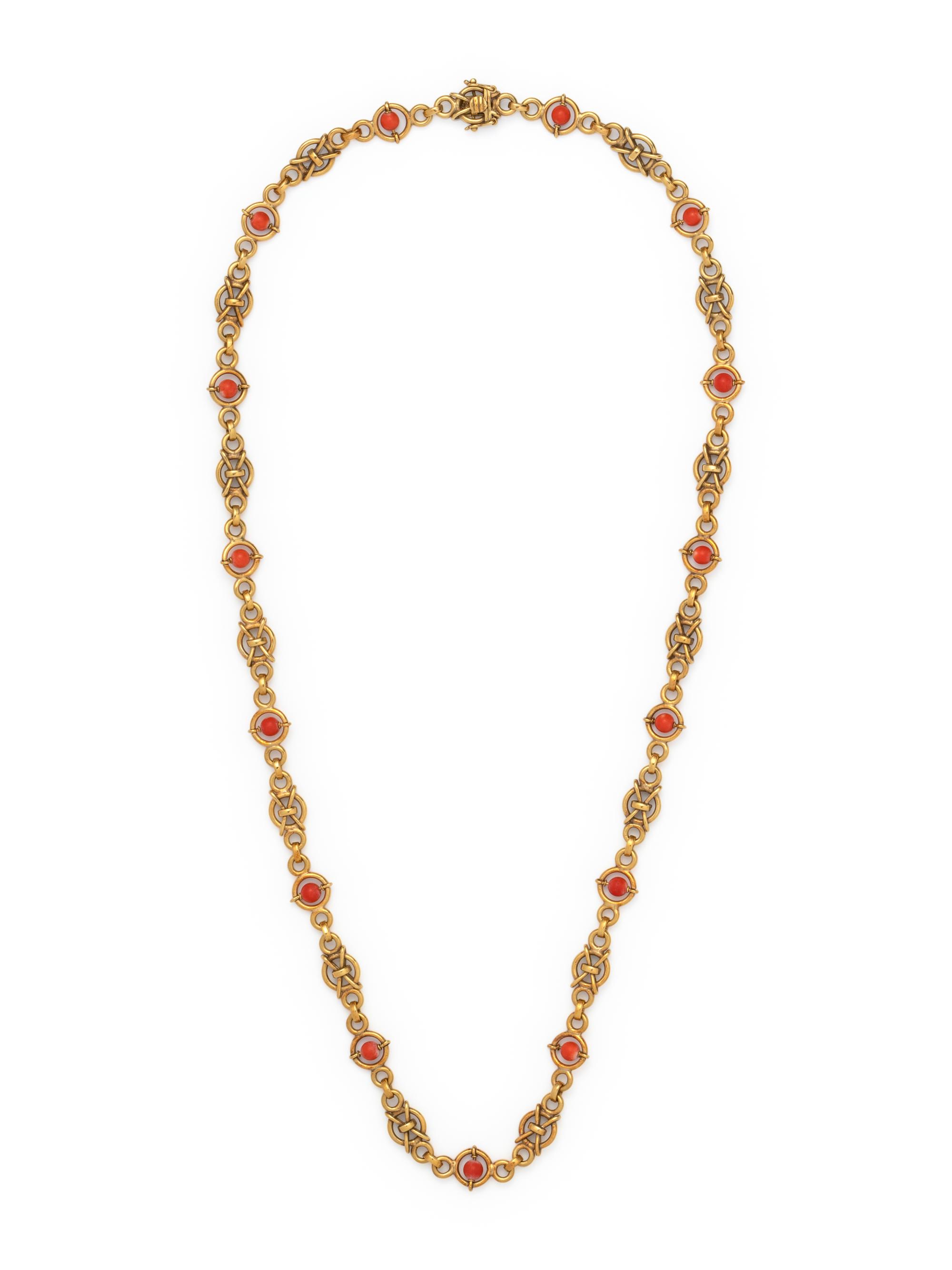 YELLOW GOLD AND CORAL NECKLACE