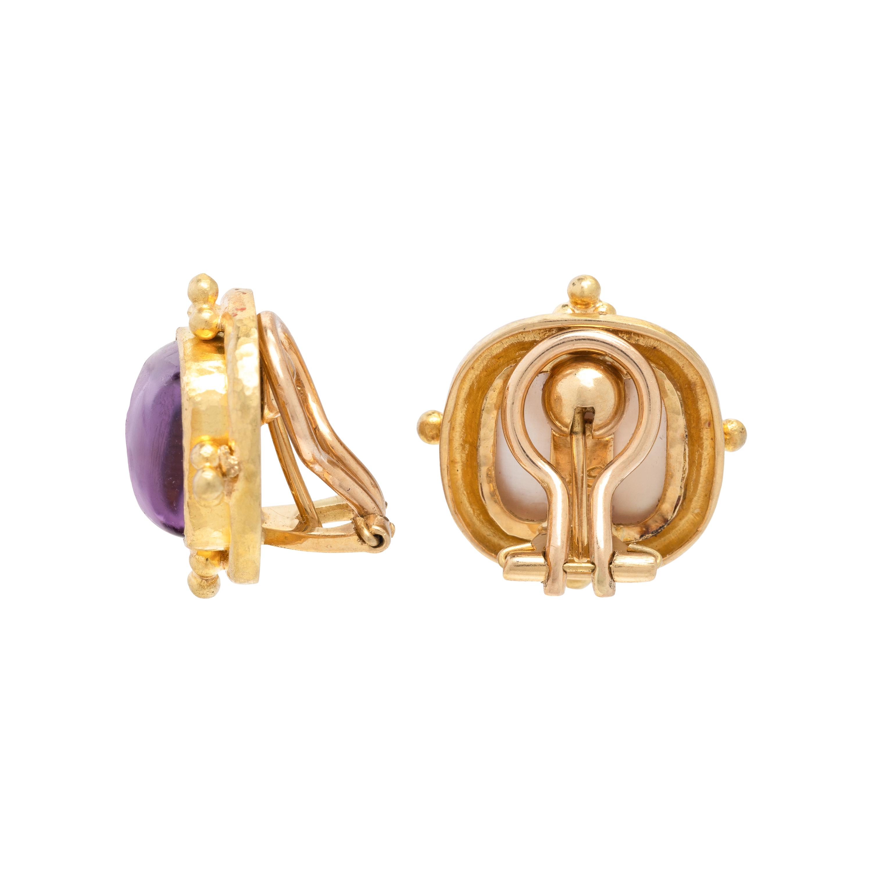 Elizabeth Locke, Amethyst and Yellow Gold Earrings