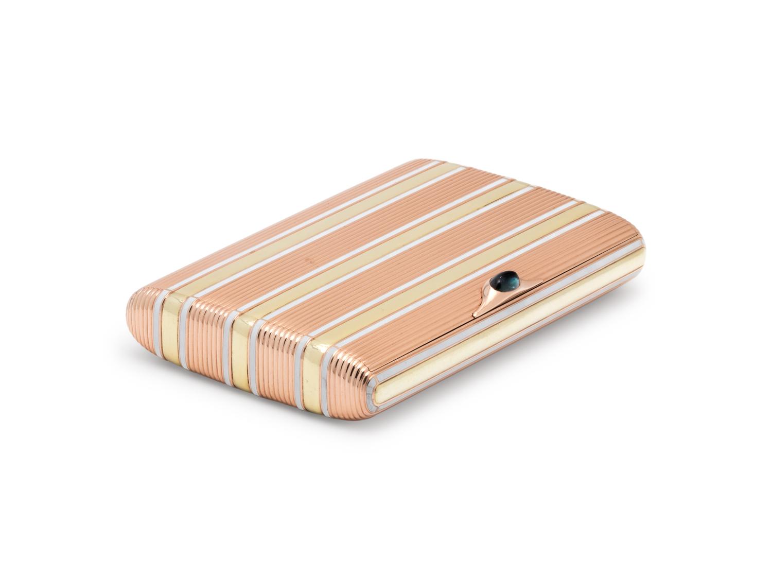 A Russian Vari-Color Gold and Enamel Cigarette Case