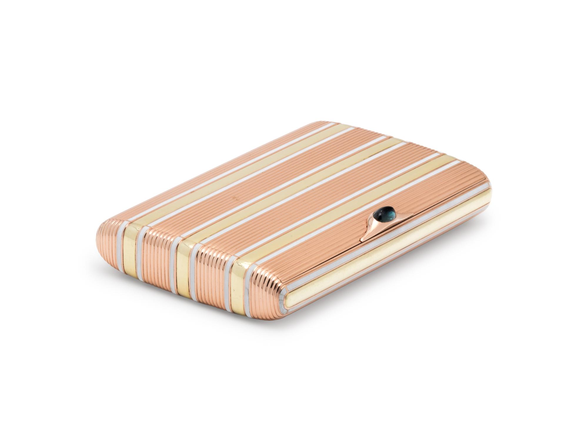 A Russian Vari-Color Gold and Enamel Cigarette Case