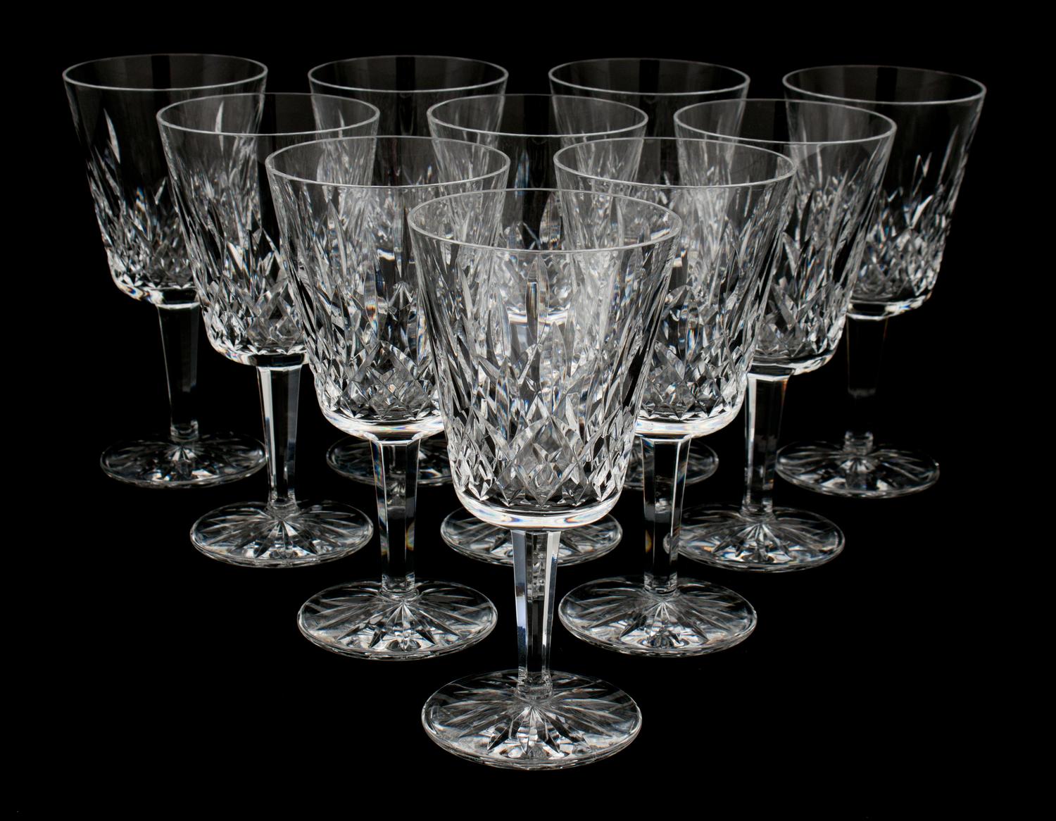 A Set of Ten Waterford Cut Crystal Goblets Height 6 7/8 inches.