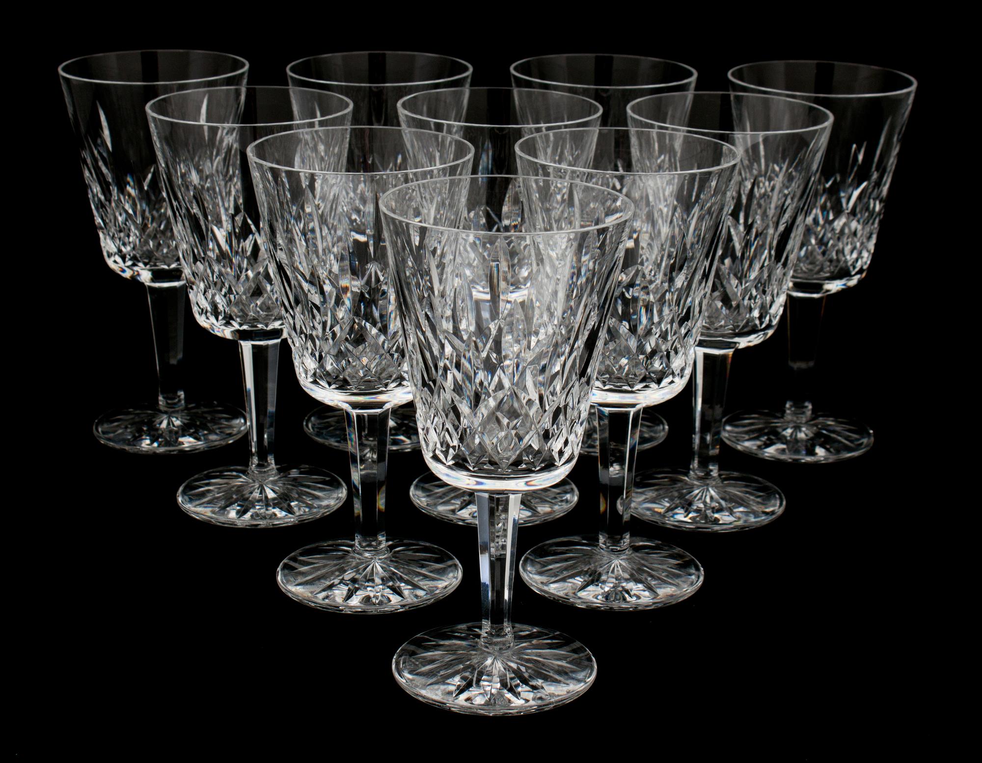A Set of Ten Waterford Cut Crystal Goblets Height 6 7/8 inches.