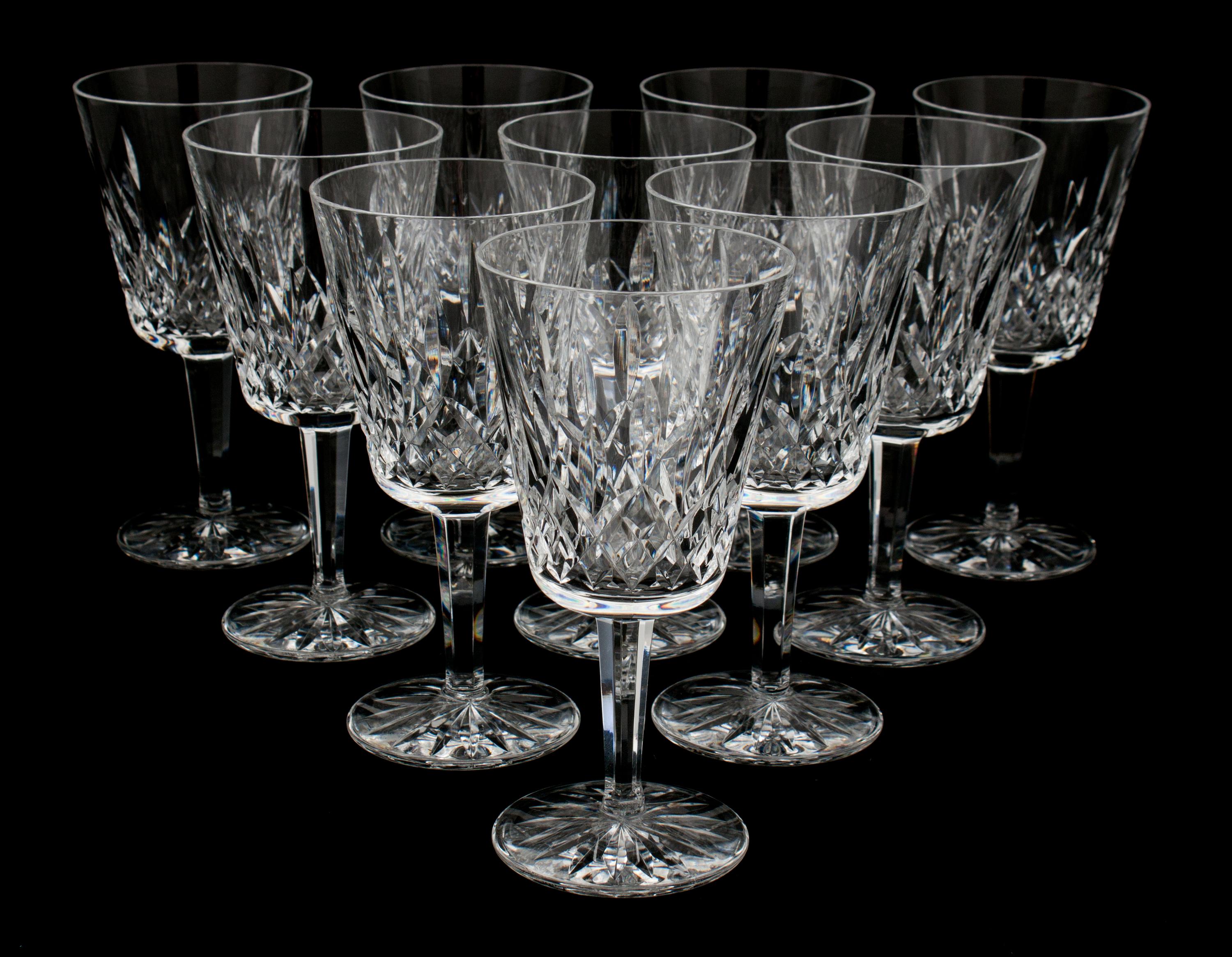 A Set of Ten Waterford Cut Crystal Goblets Height 6 7/8 inches.