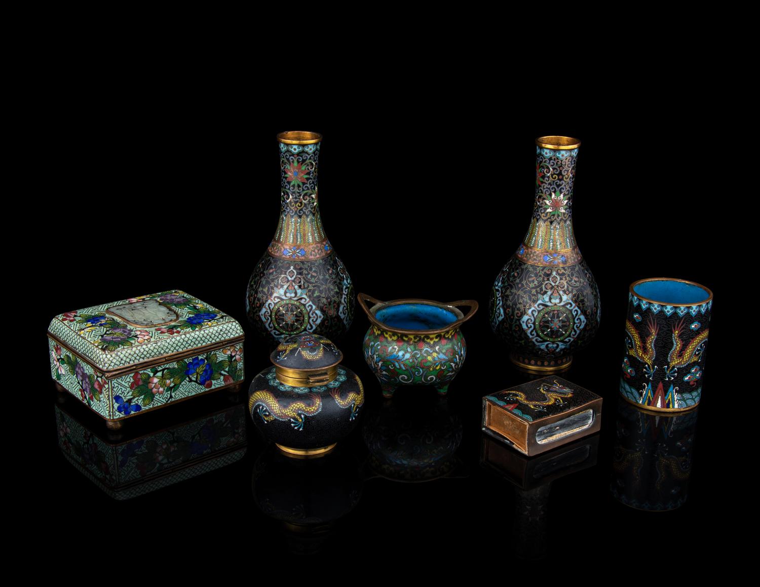 Seven Chinese and Japanese Cloisonne Articles
