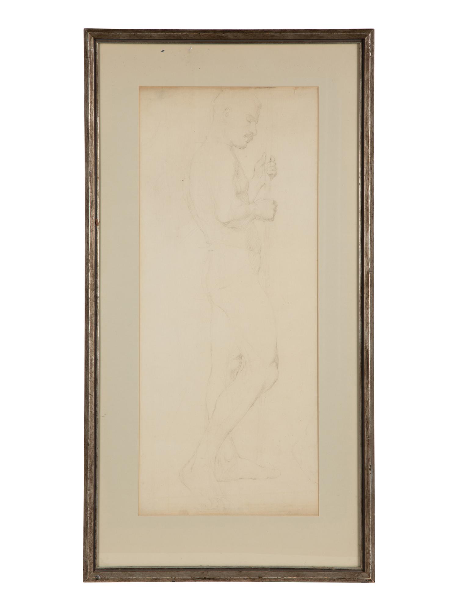 A Pair of French Charcoal Male Figure Studies — 20TH CENTURY