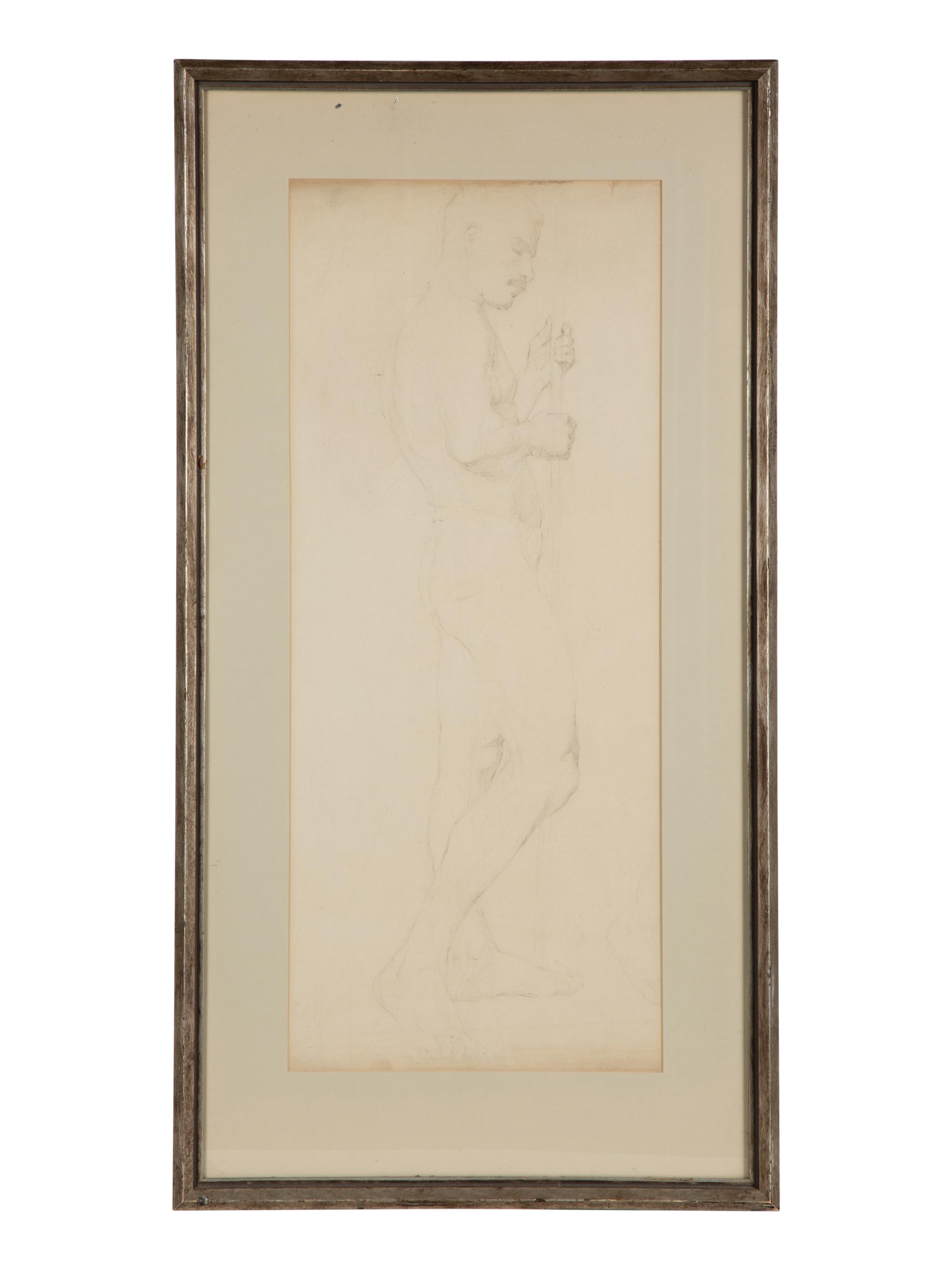 A Pair of French Charcoal Male Figure Studies — 20TH CENTURY