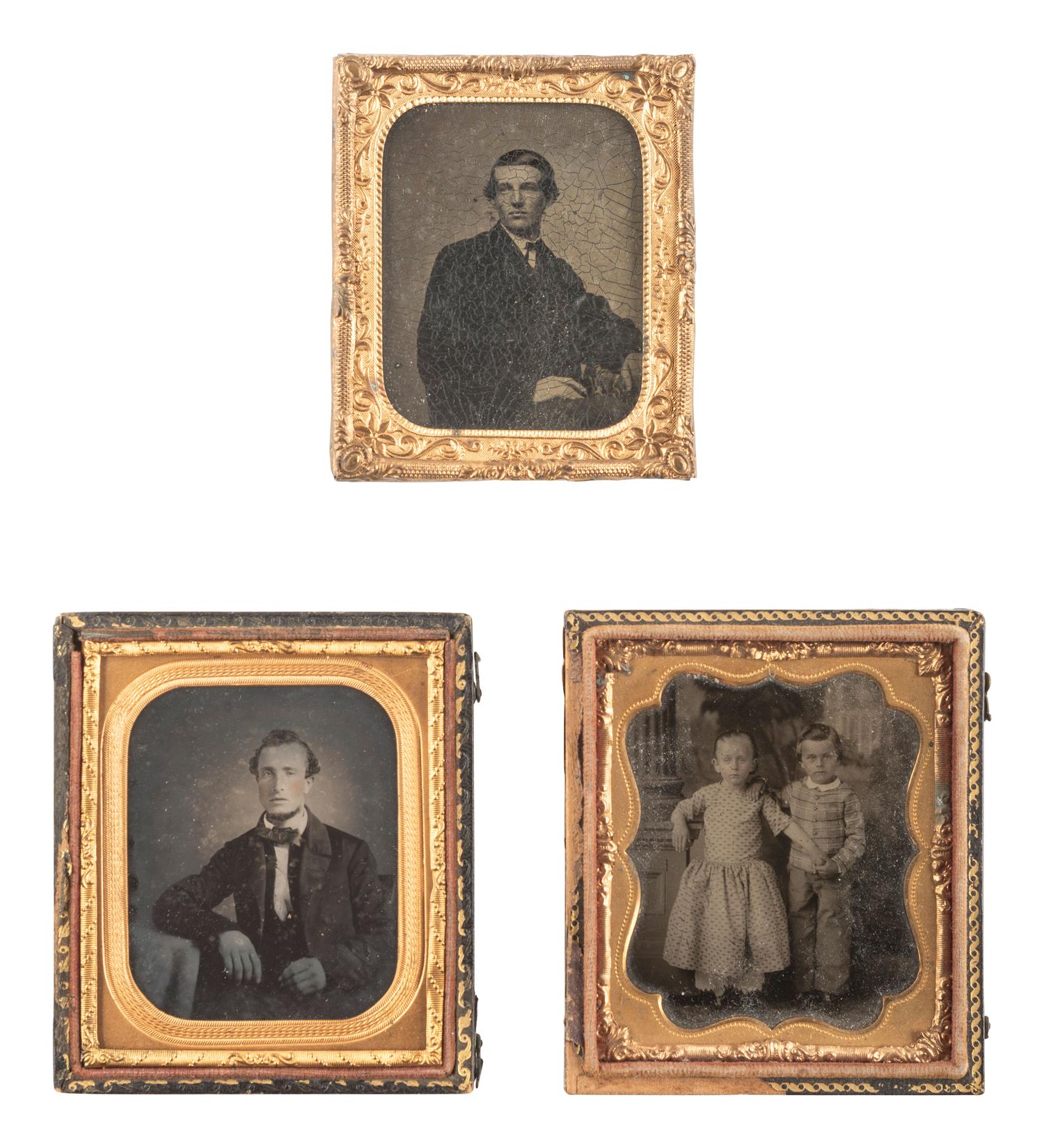 [EARLY PHOTOGRAPHY]. A group of 51 assorted ambrotype and tintype portraits of men, women, and children.