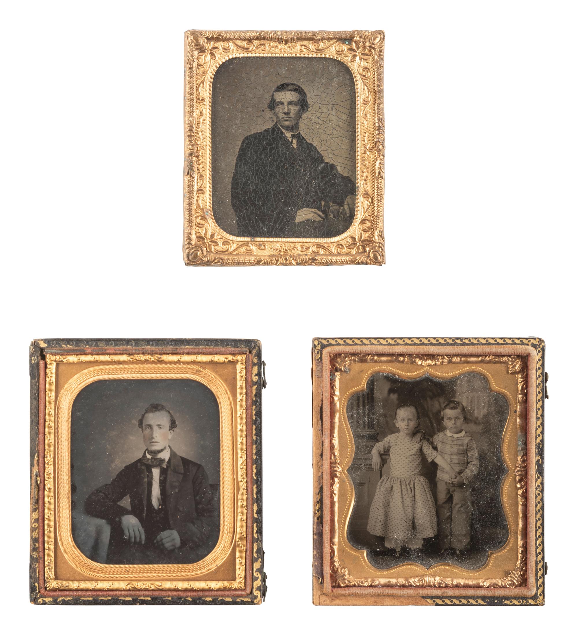 [EARLY PHOTOGRAPHY]. A group of 51 assorted ambrotype and tintype portraits of men, women, and children.