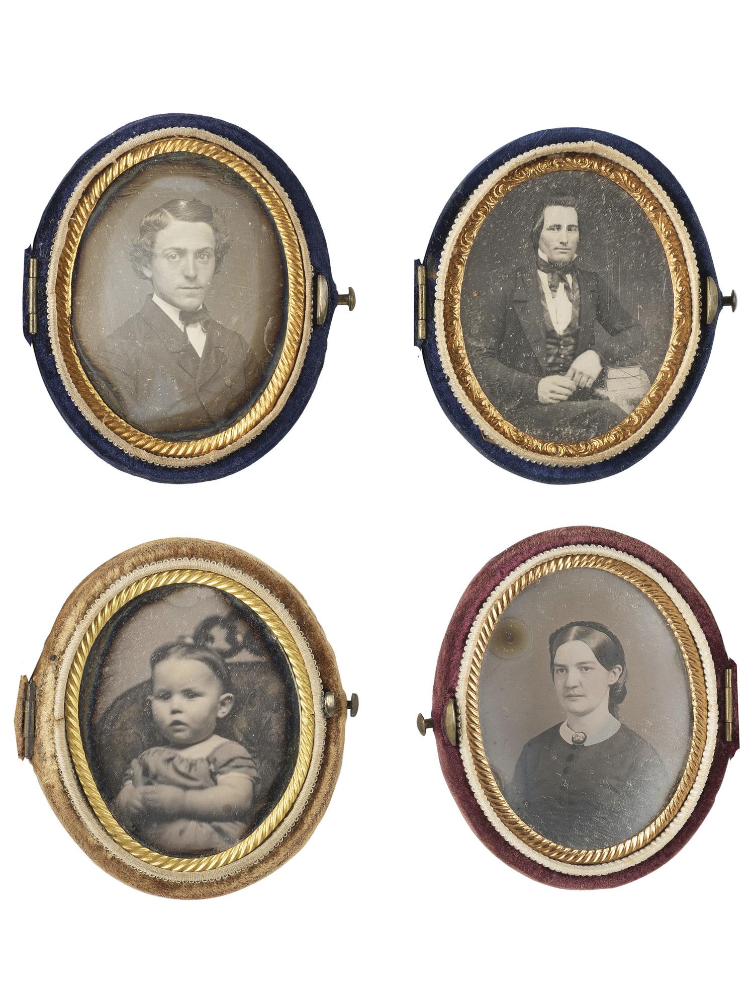 [EARLY PHOTOGRAPHY]. 24 daguerreotypes housed in oval velvet cases.