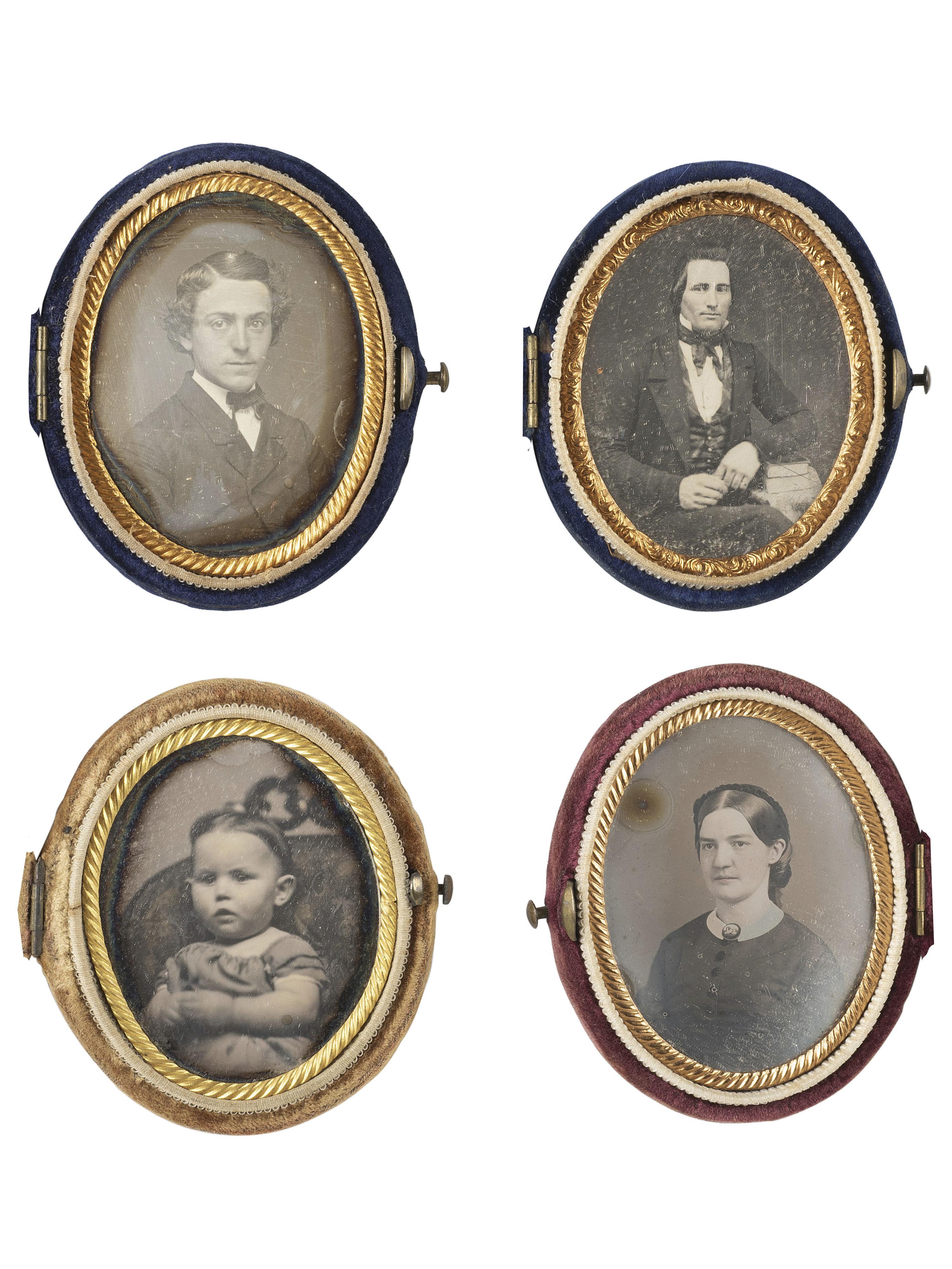 [EARLY PHOTOGRAPHY]. 24 daguerreotypes housed in oval velvet cases.