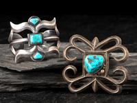 Navajo Sand Cast Silver and Turquoise Cuff Bracelet and Ketoh Concha