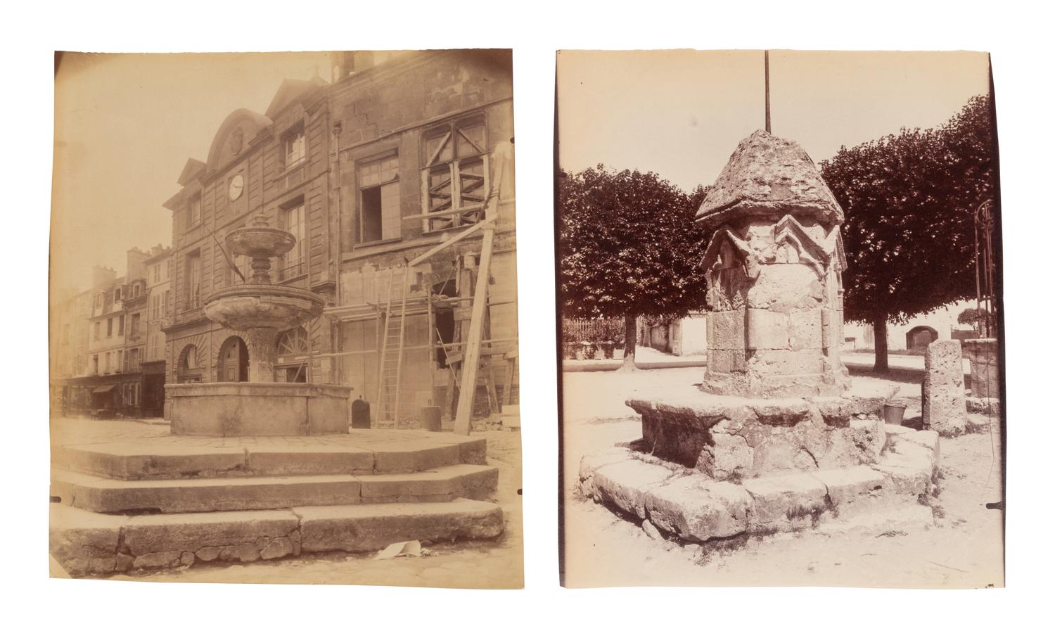 A pair of photographs depicting fountains ( Nantes - fontaine et Mairie, 1907; Provins ([vielle] fontaine [gothique]) , 1923)