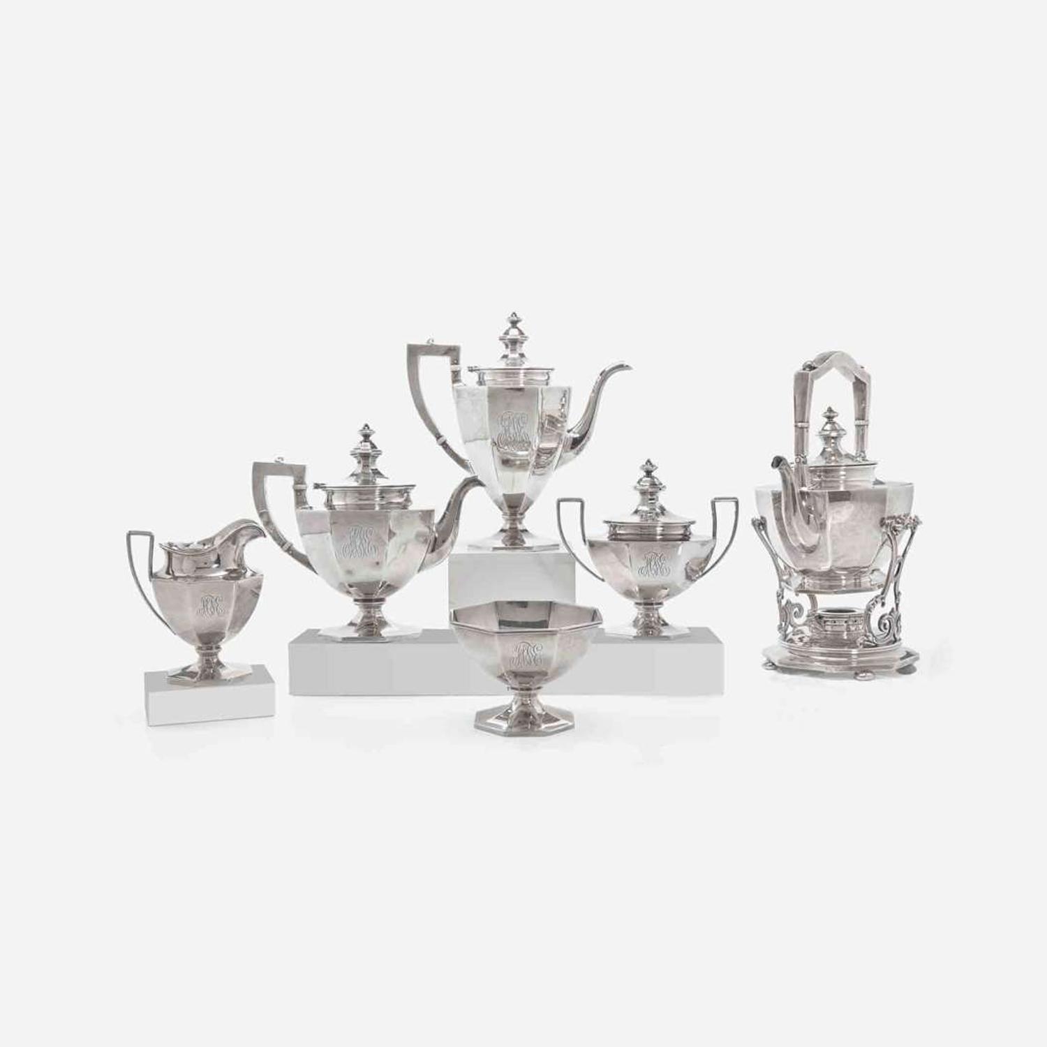 A six-piece sterling silver tea and coffee service Gorham Mfg. Co., Providence, RI, retailed by J.E. Caldwell, Philadelphia, PA, circa 1916