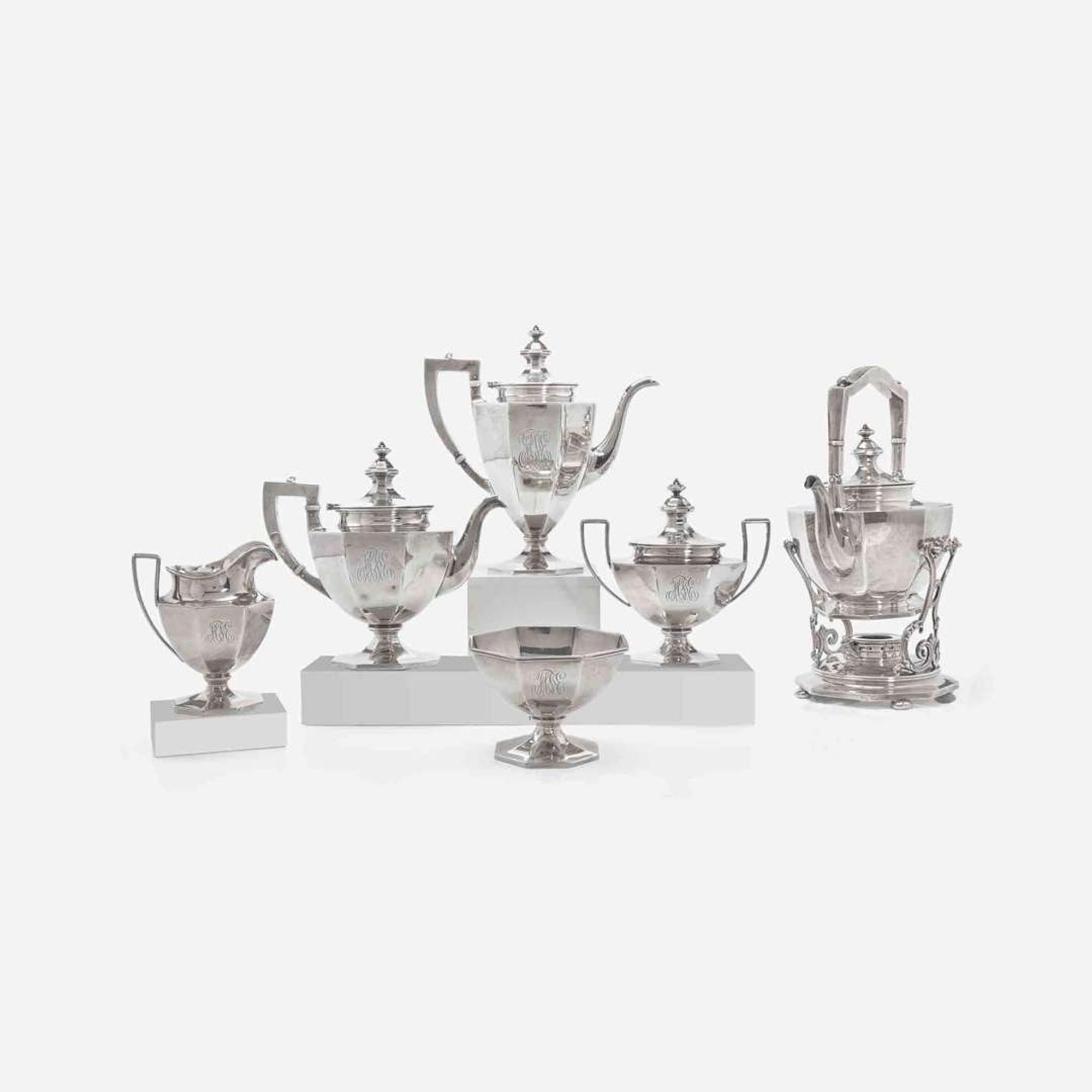 A six-piece sterling silver tea and coffee service Gorham Mfg. Co., Providence, RI, retailed by J.E. Caldwell, Philadelphia, PA, circa 1916