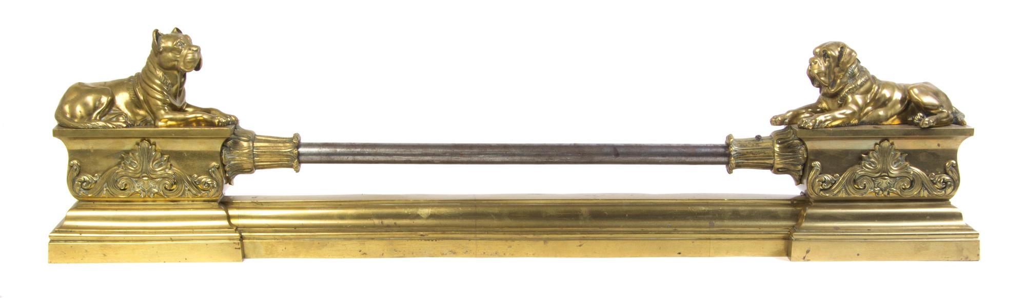 An English Brass Adjustable Fire Fender, Width 47 1/4 to 59 1/2 inches.