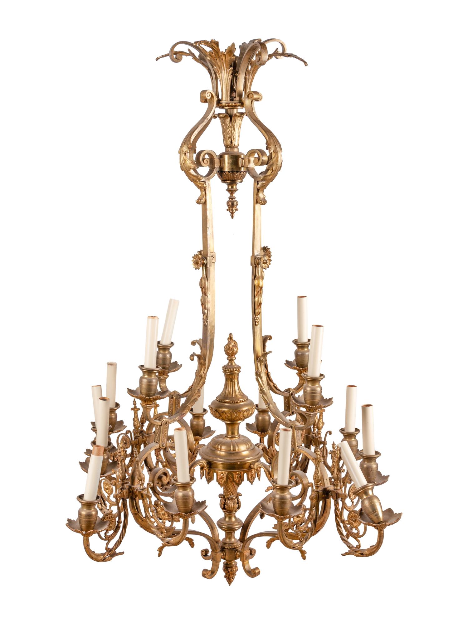 A Louis XV Style Gilt Bronze Sixteen-Light Chandelier