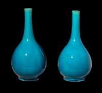 A Pair of Chinese Turquoise Glazed Porcelain Bottle Vases