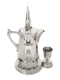 A Victorian Style Silver-Plated Tilting Pitcher and Goblet on Stand