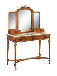 A Louis XVI Style Walnut Marble-Top Dressing Table