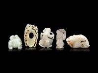 Five Chinese Carved Celadon Jade Articles