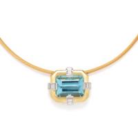 YELLOW GOLD, AQUAMARINE AND DIAMOND BROOCH/PENDANT NECKLACE