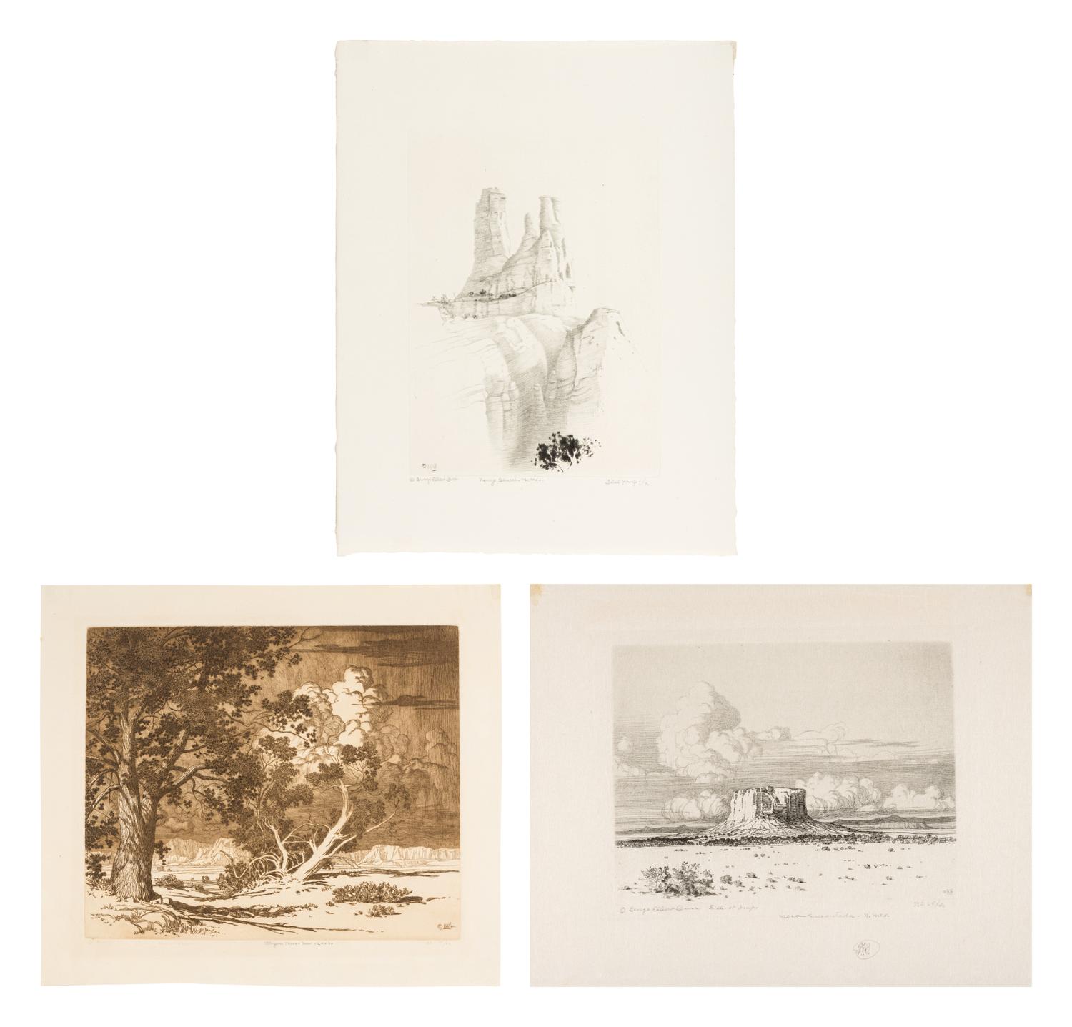 Three Works: Mesa Encantada, N. Mex, Pinon Trees - New Mexico, and Navajo Church