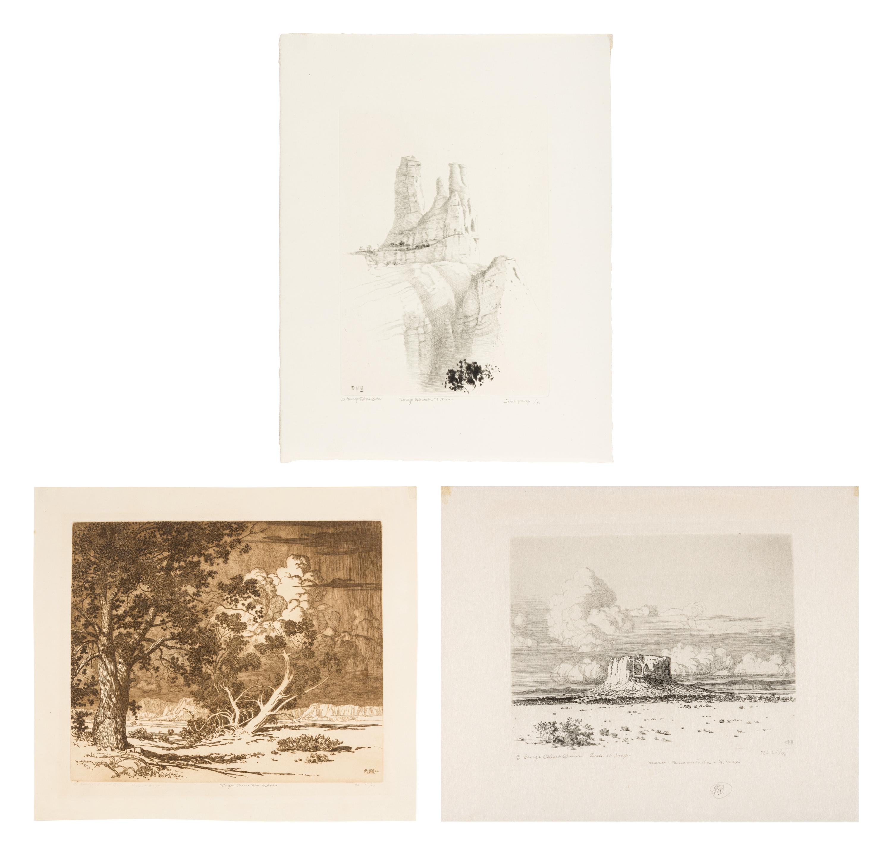 Three Works: Mesa Encantada, N. Mex, Pinon Trees - New Mexico, and Navajo Church