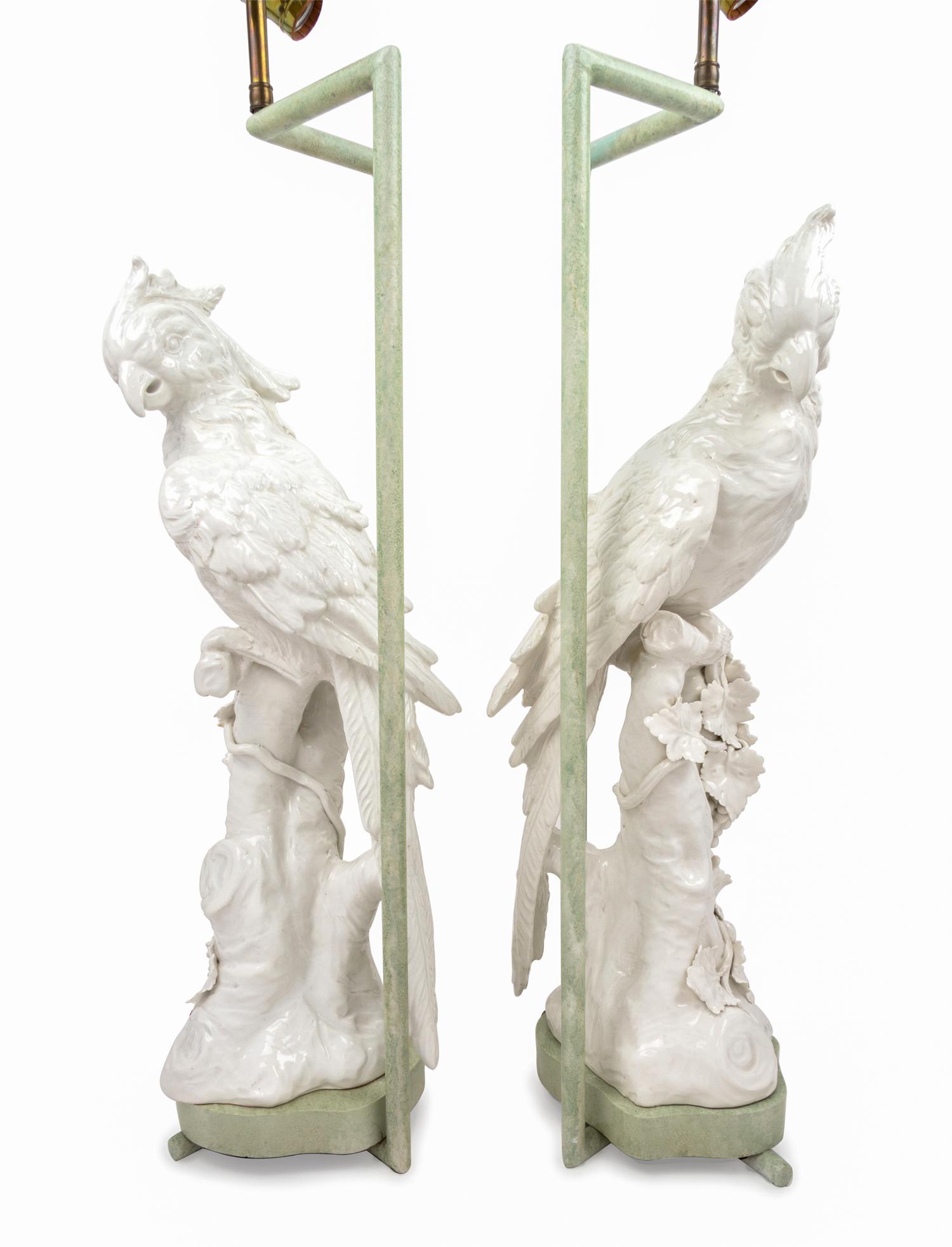 A Pair of Italian Blanc-de-Chine Porcelain Parrots