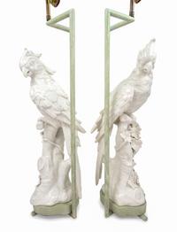 A Pair of Italian Blanc-de-Chine Porcelain Parrots