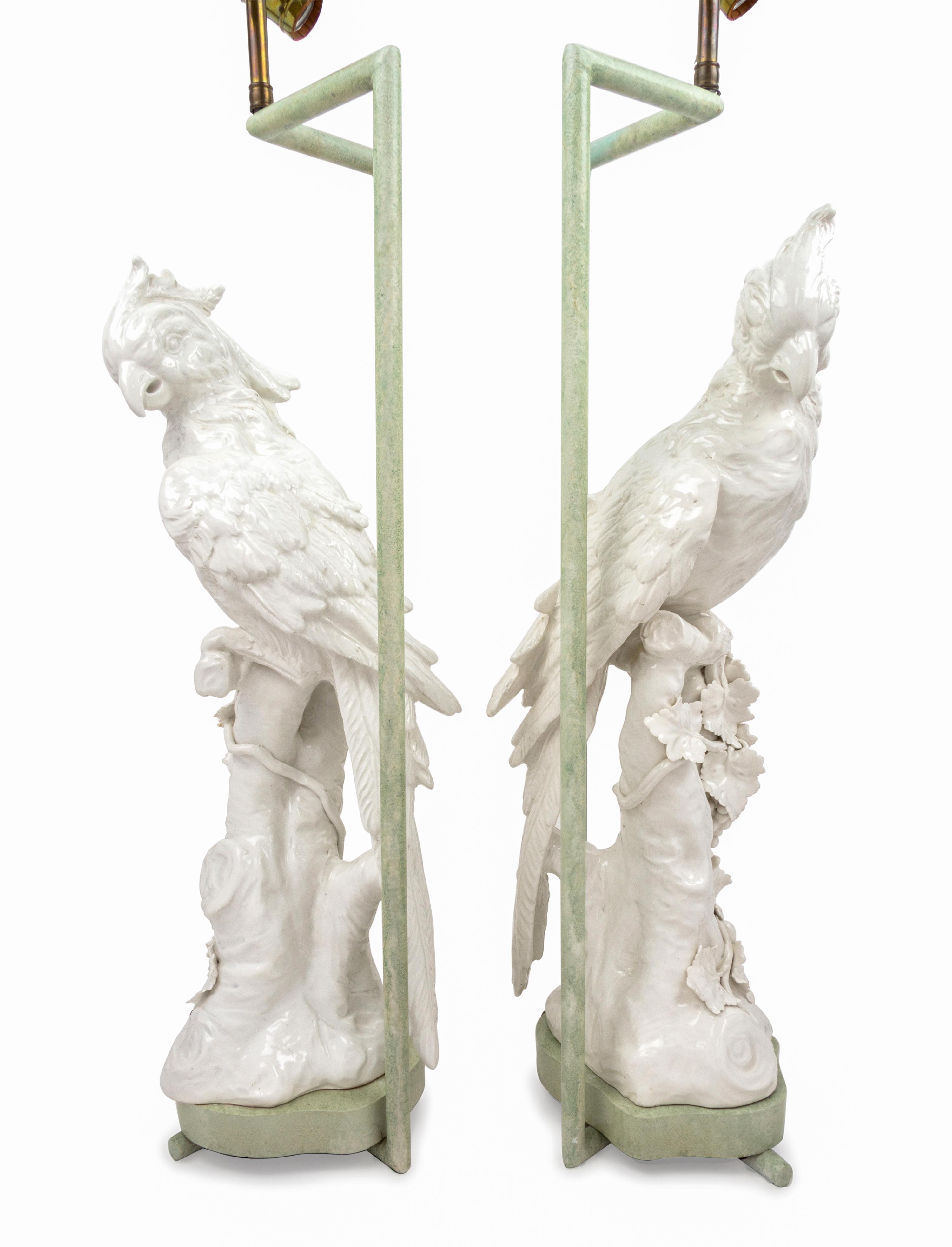 A Pair of Italian Blanc-de-Chine Porcelain Parrots