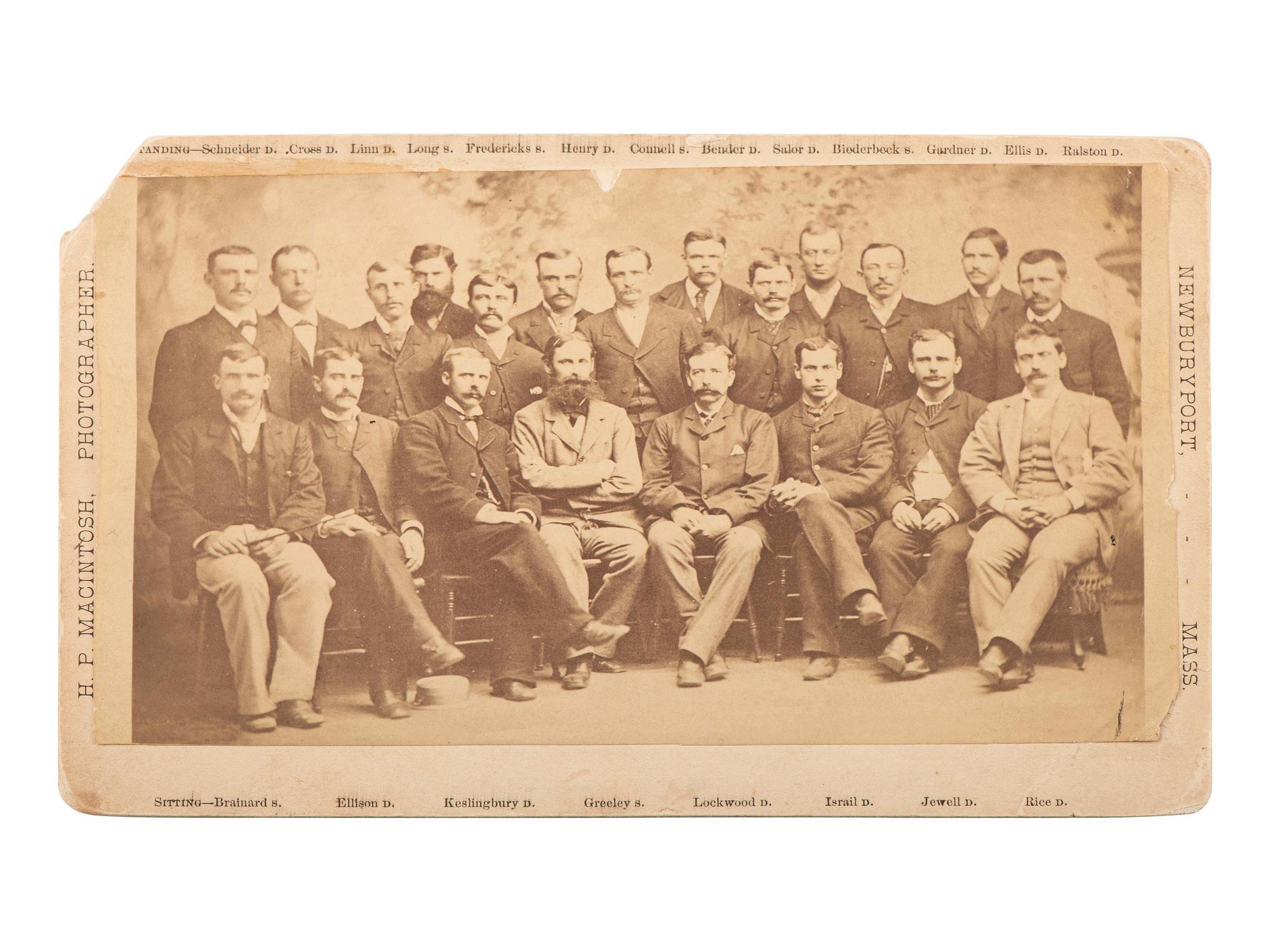 [TRAVELS & EXPLORATION] -- [GREELY, Adolphus (1844-1935)]. Group portrait of Greely with members of the Lady Franklin Bay Expedition. Newburyport, MA: H.P. Macintosh, [1881].