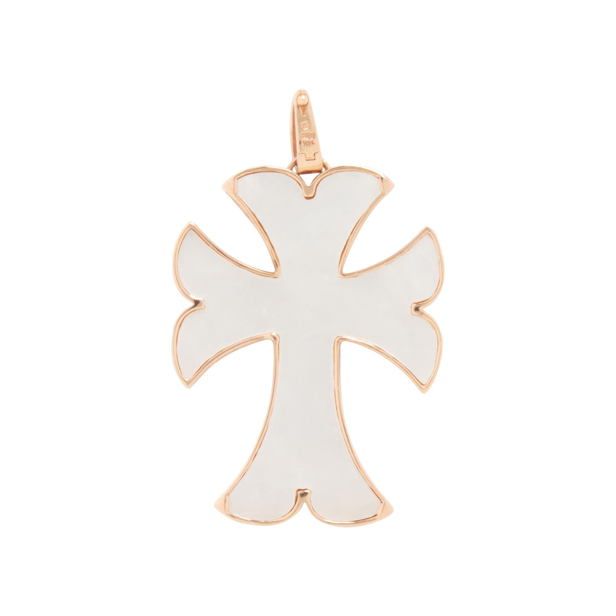 ROSE GOLD, PINK SAPPHIRE, DIAMOND AND MOTHER OF PEARL CROSS PENDANT